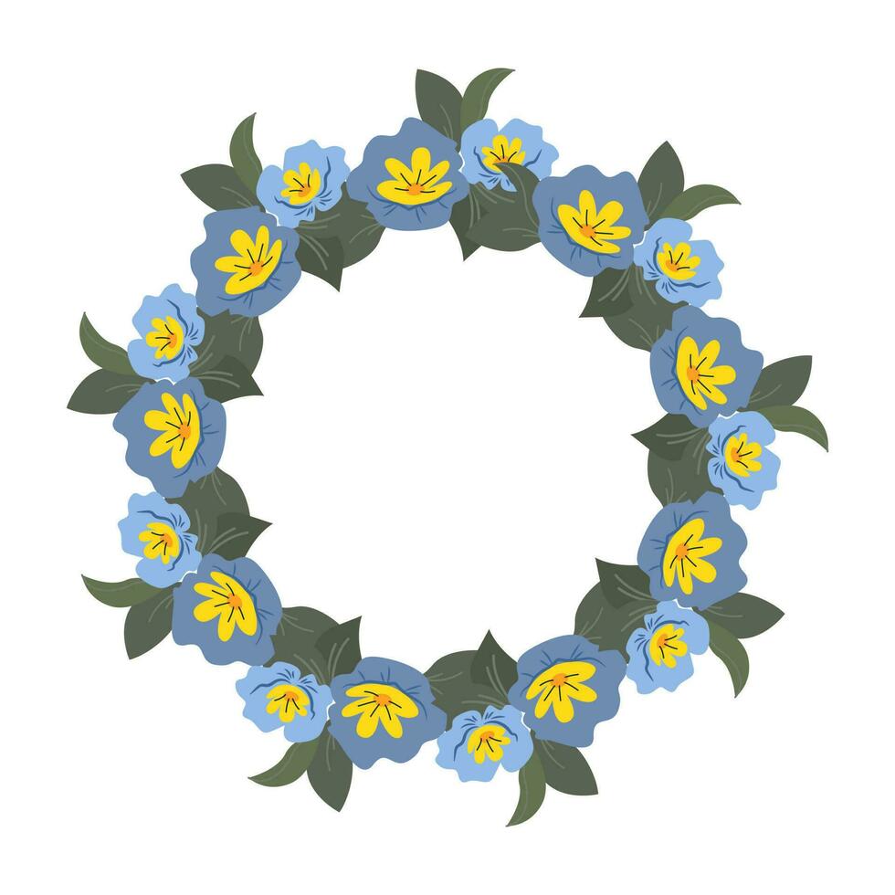 Wreath frame flowers in yellow and blue. Vector illustration of an isolation. Ukrainian national colors