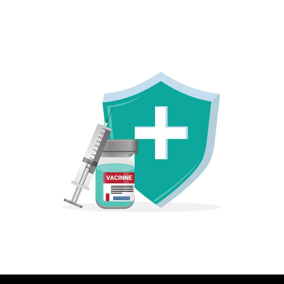 Illustration of Coronavirus Covid- 19 Vaccine Bottle with syringe, and medicines design background. vector