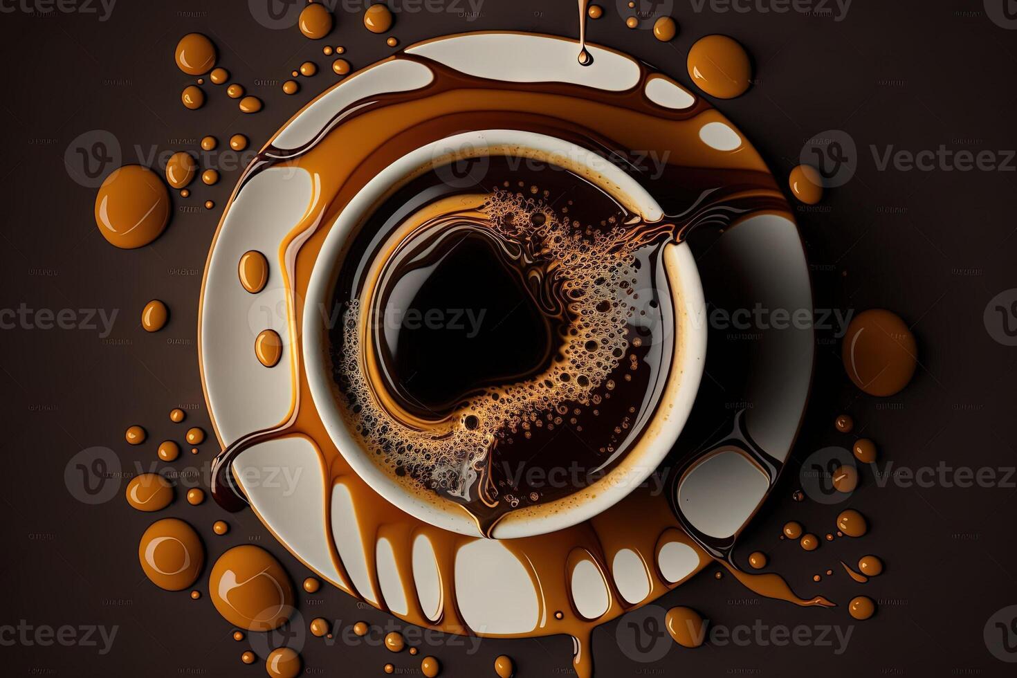 drops of coffee splashing in a cup top view illustration photo
