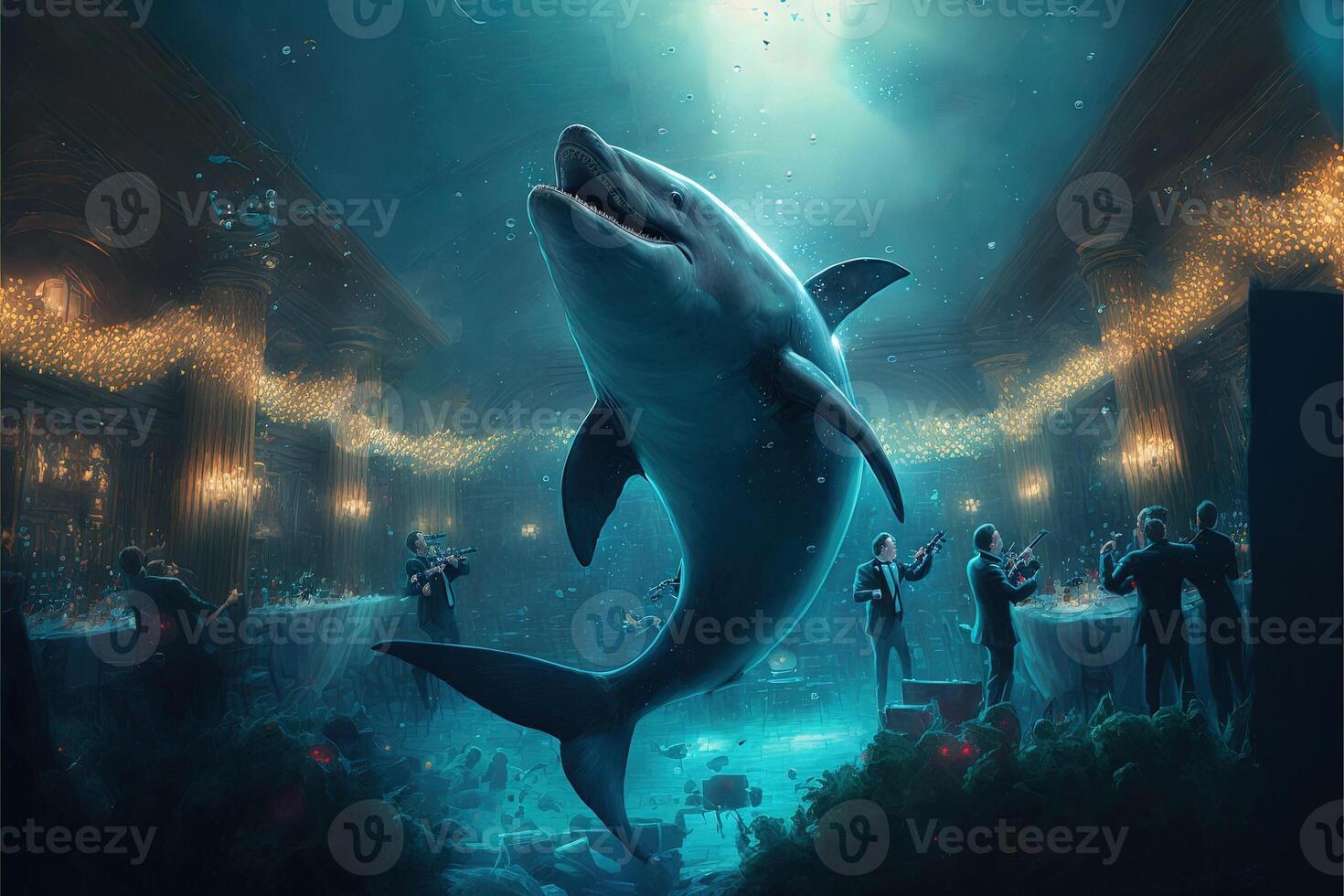 Whales singing at the party illustration photo