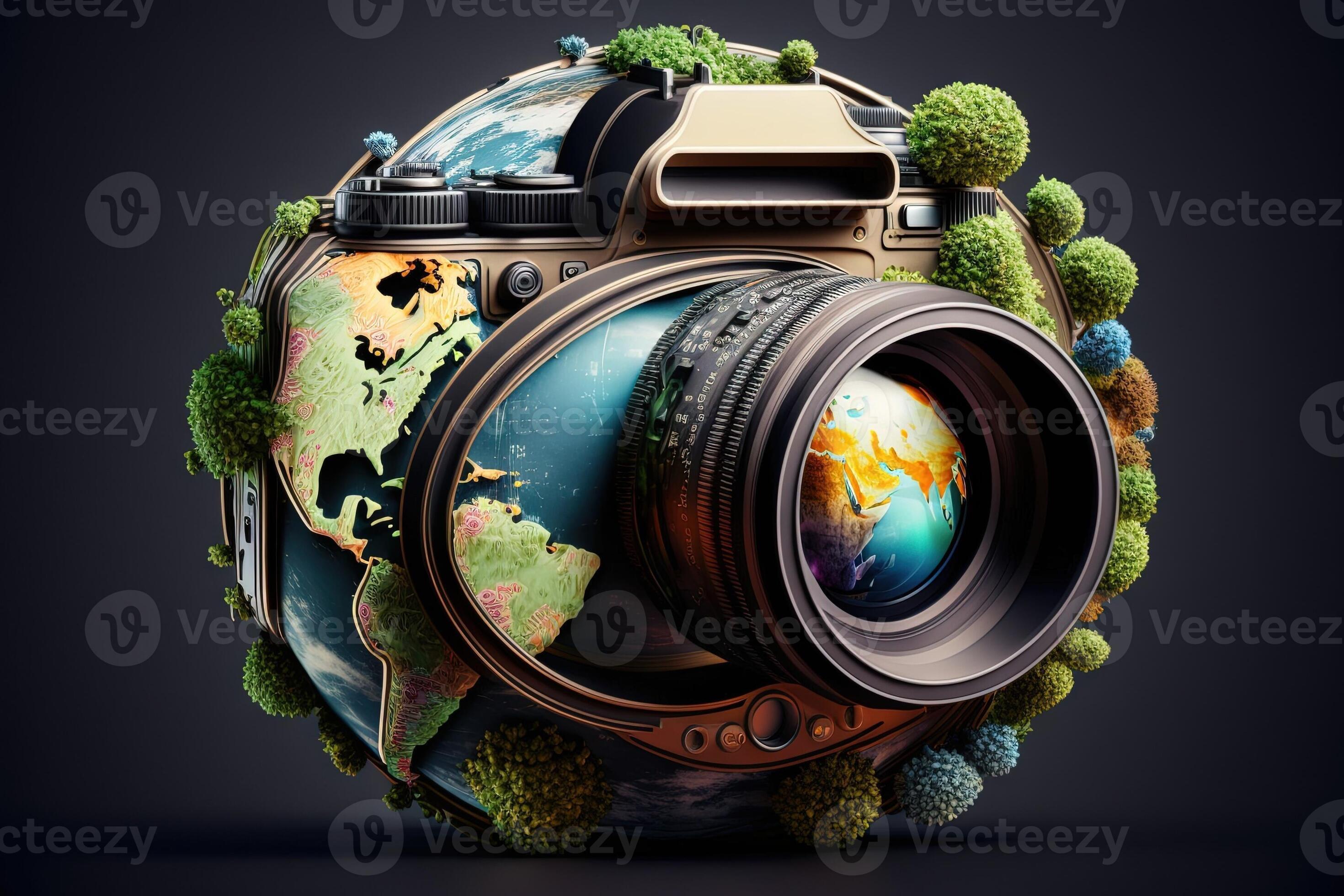 World photography day earth globe in form of camera illustration