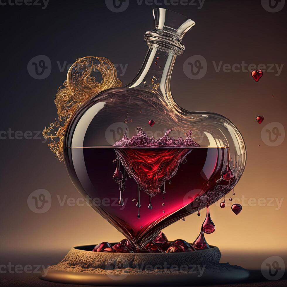 Elixir of love red heart liquid big Love Valentine day concept illustration photo