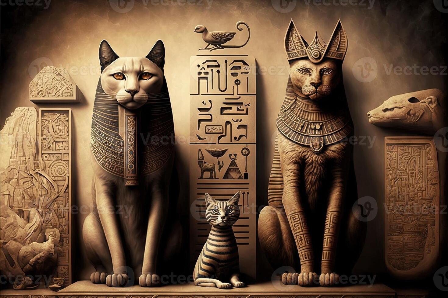 egyptian hieroghlyphs cats cinematic illustration photo