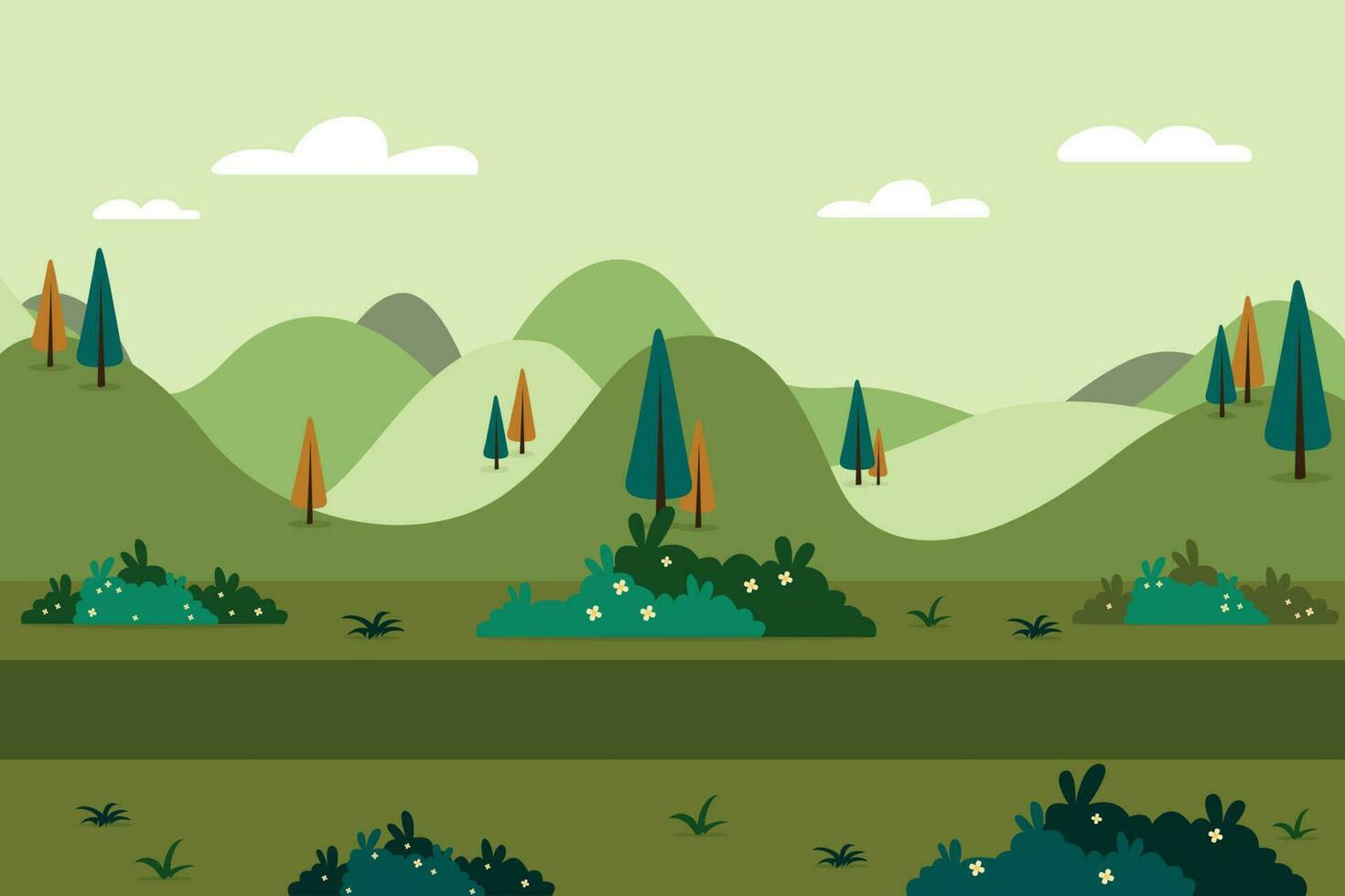 A vector illustration of green landscape game background