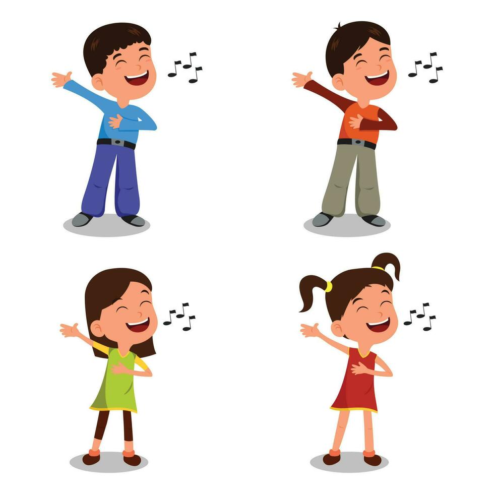 A vector illustration of kids are funny and sing a song