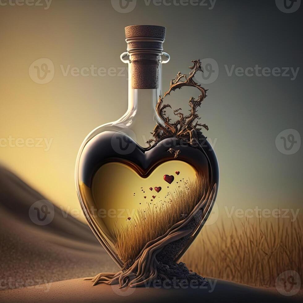 Elixir of love red heart liquid big Love Valentine day concept illustration photo