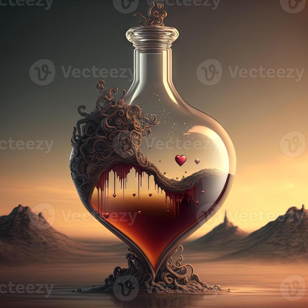 elixir de amor rojo corazón líquido grande amor enamorado día concepto ilustración generativo ai foto