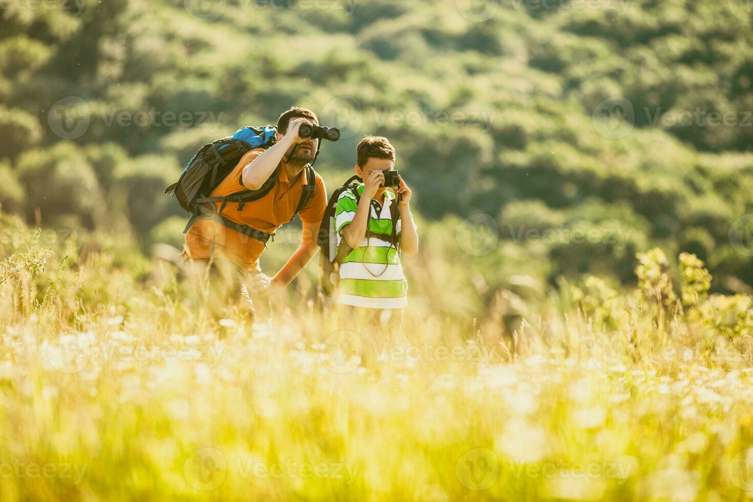 Father and son hiking photo