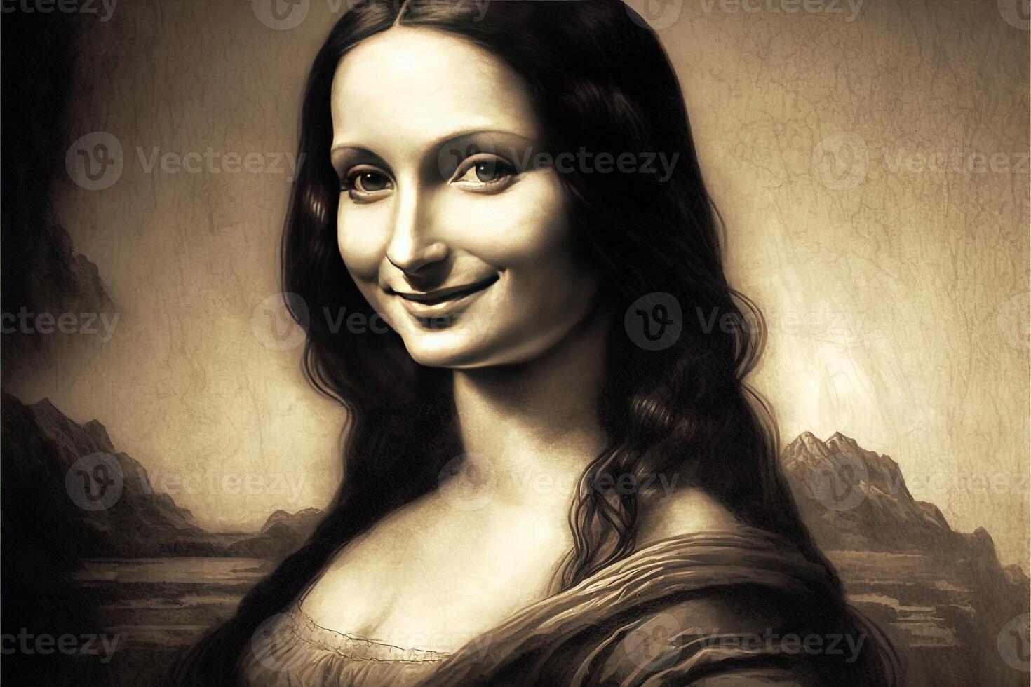 smiling mona lisa portrait illustration photo