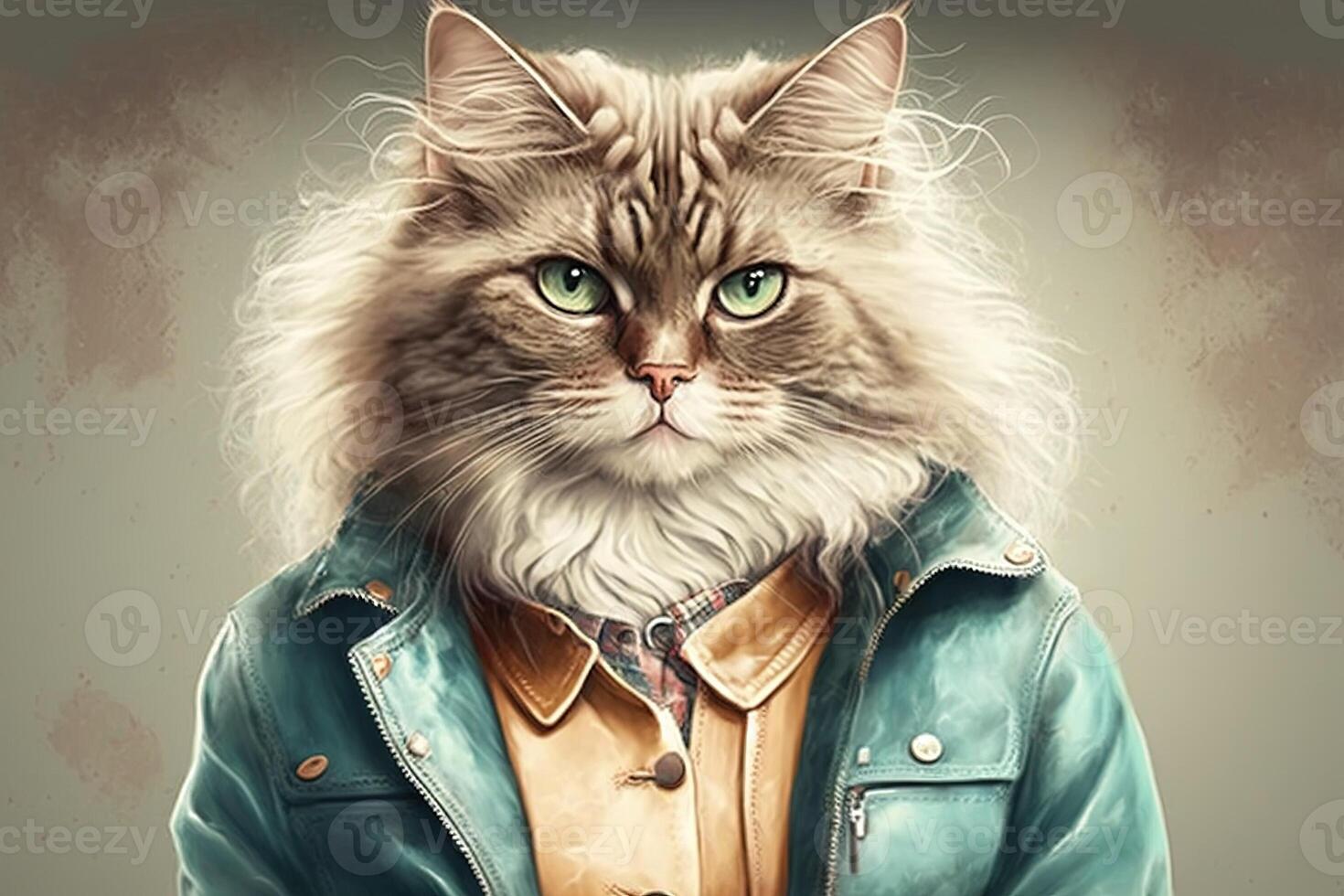 fashion cat pretty woman dress illustration photo