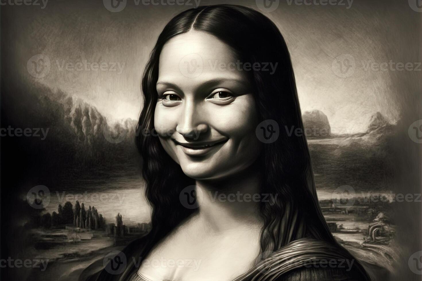smiling mona lisa portrait illustration photo
