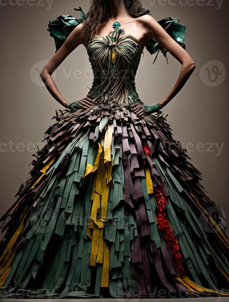 Fashion dress made by recycled garbage plastic illustration 23940692