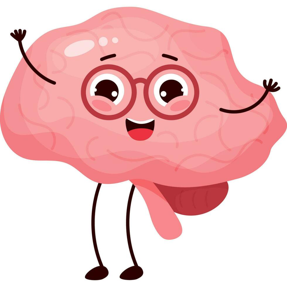 joyful cartoon character brain vector