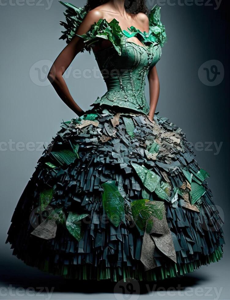 Fashion dress made by recycled garbage plastic illustration photo