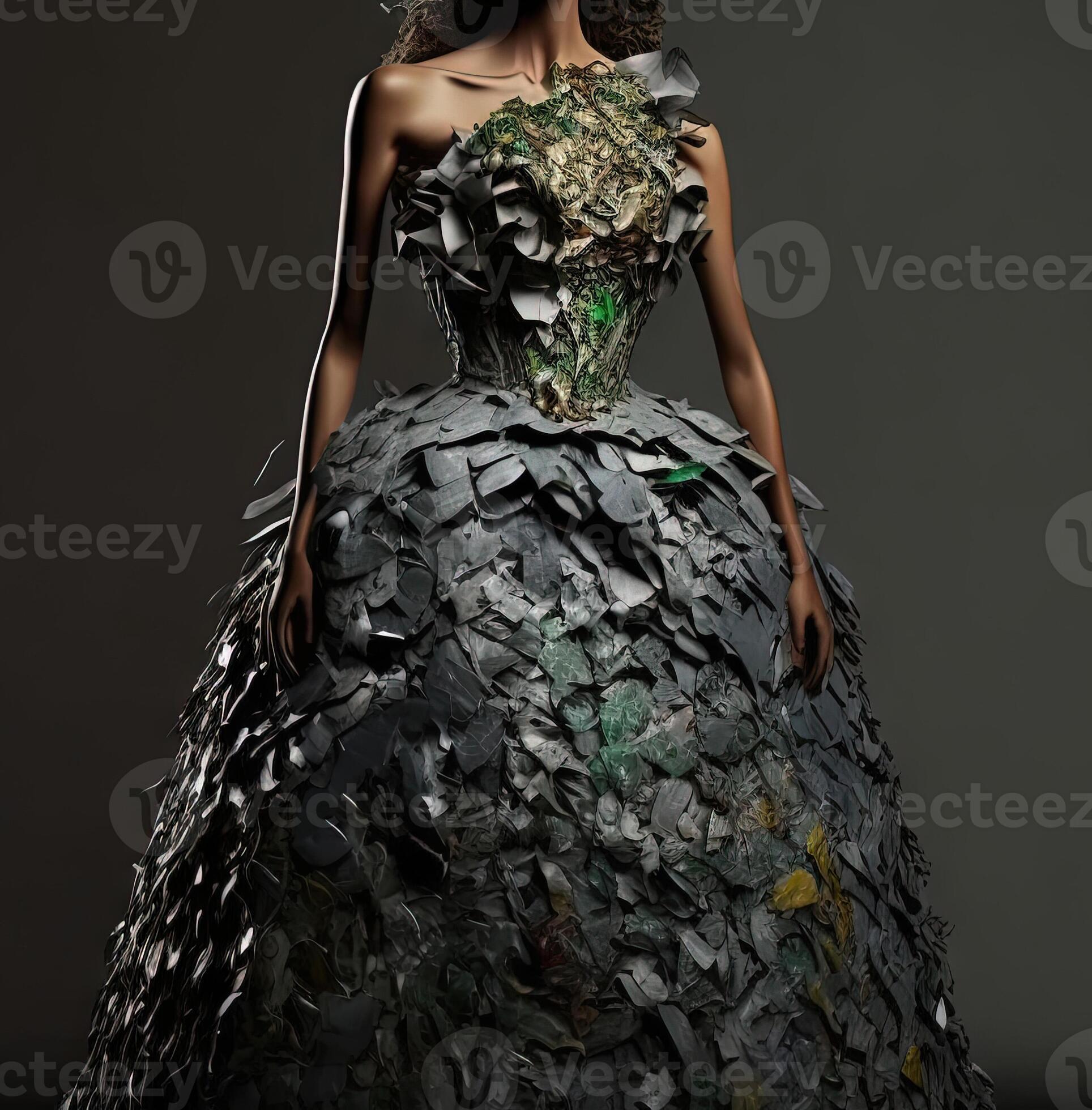 Fashion dress made by recycled garbage plastic illustration generative ai  23940829 Stock Photo at Vecteezy