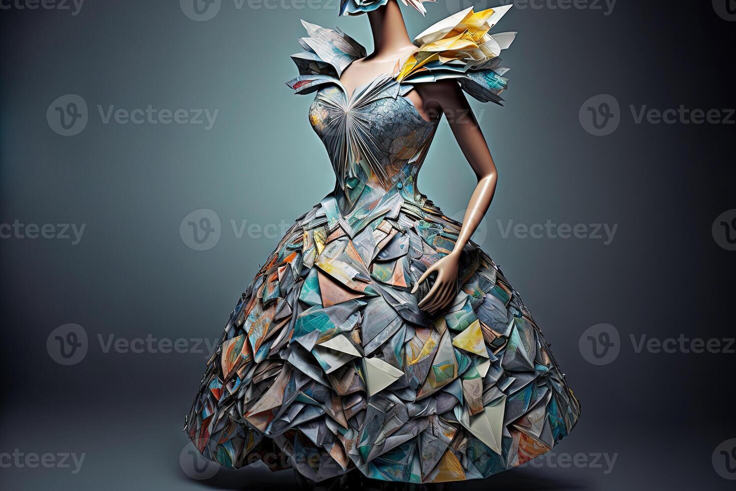 Fashion dress made by recycled garbage plastic illustration photo