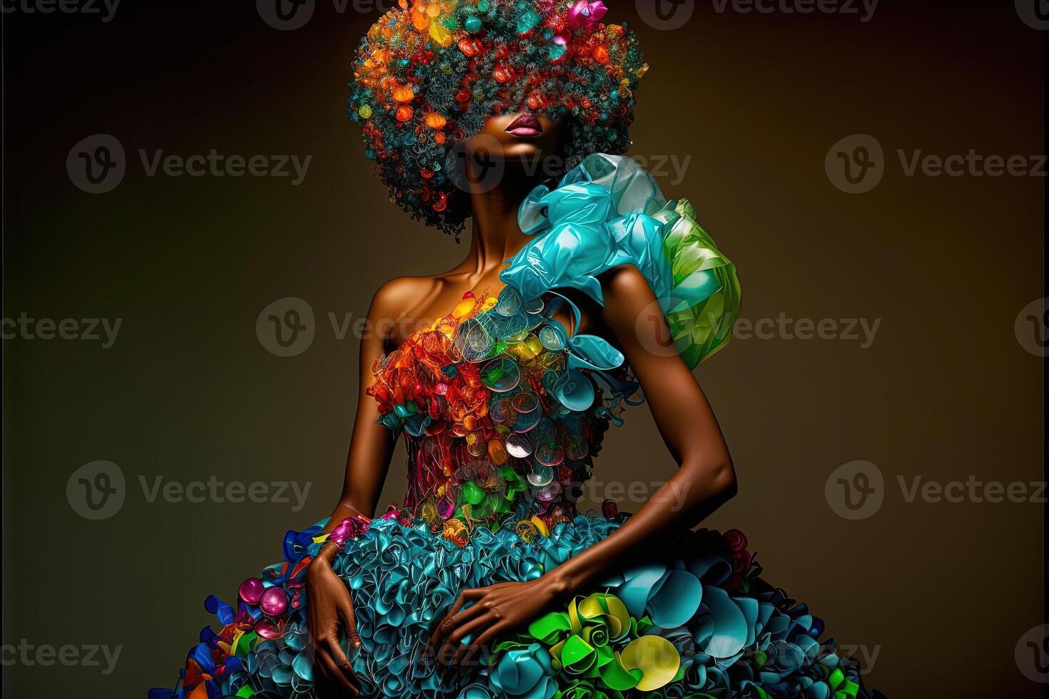 Fashion dress made by recycled garbage plastic illustration photo