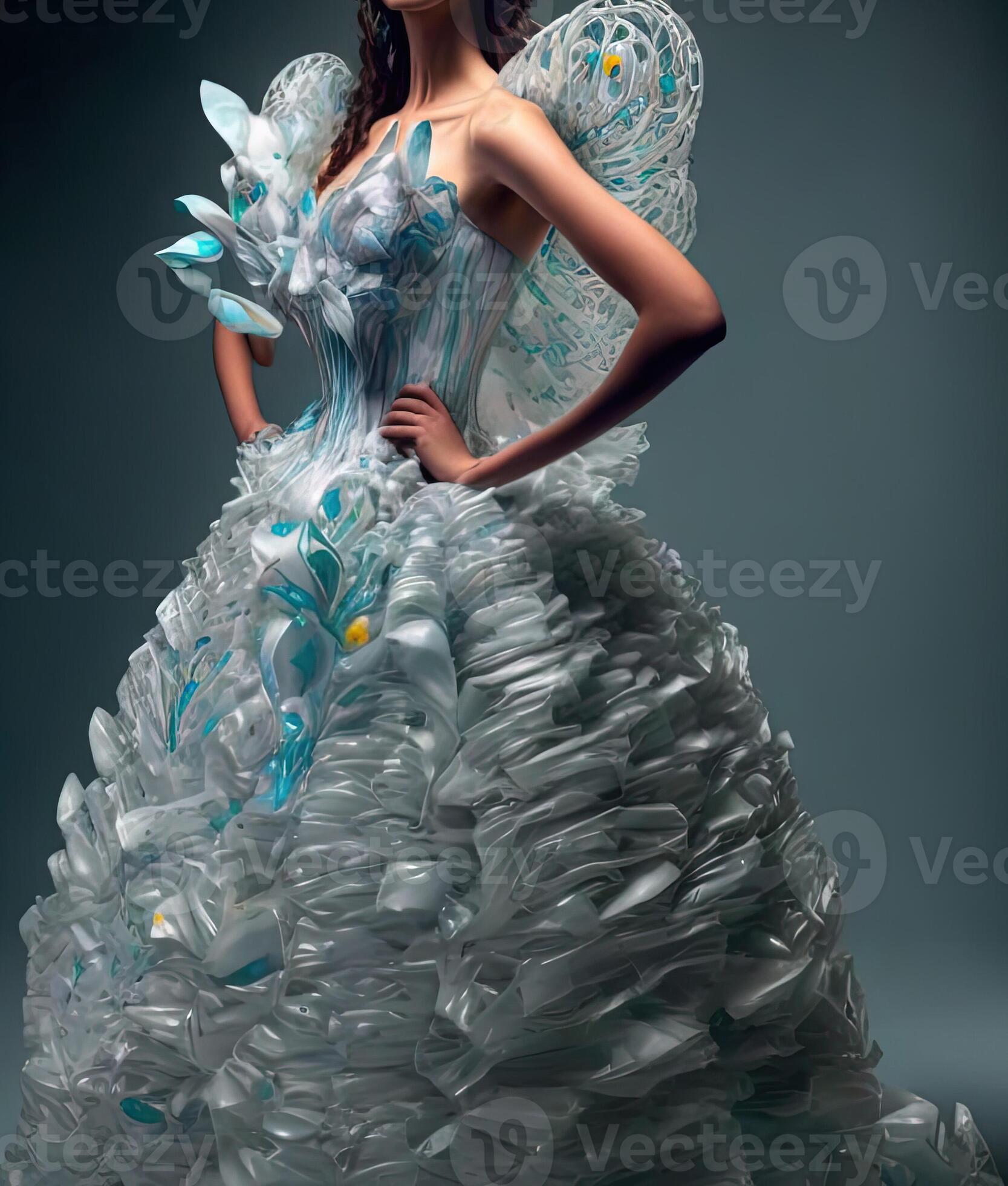 Fashion dress made by recycled garbage plastic illustration generative ai  23940829 Stock Photo at Vecteezy
