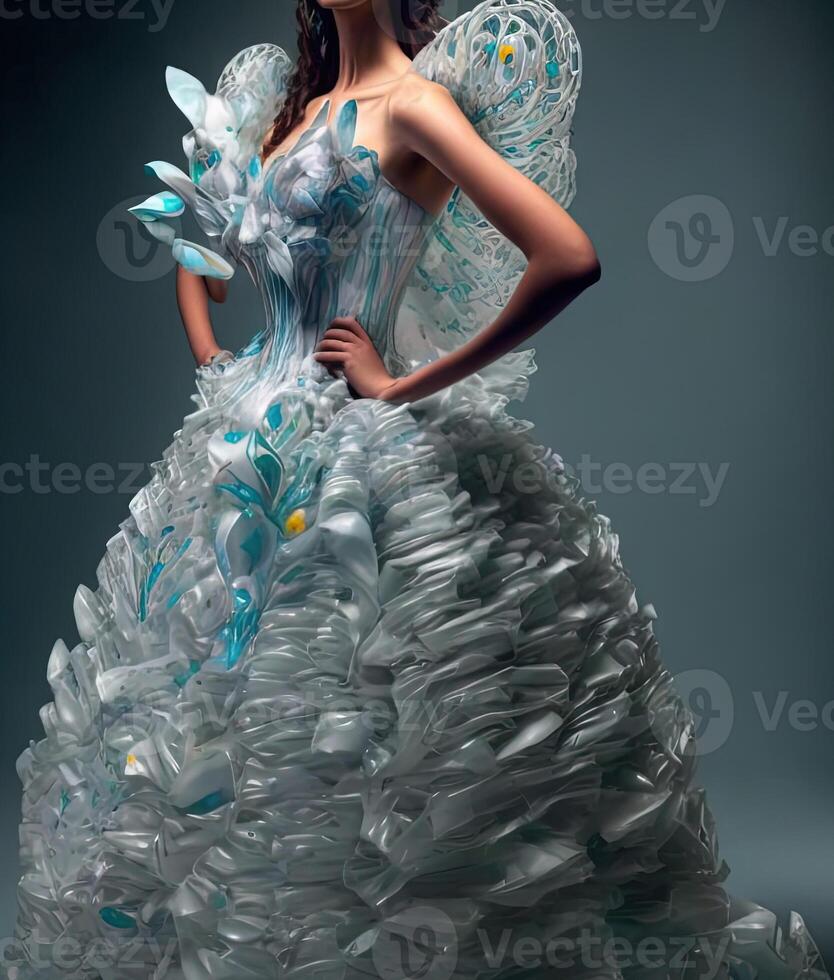 Fashion dress made by recycled garbage plastic illustration photo