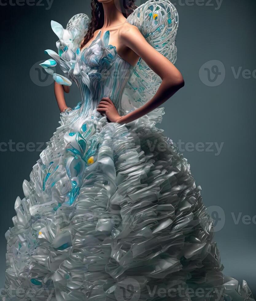 Fashion dress made by recycled garbage plastic illustration 23940829