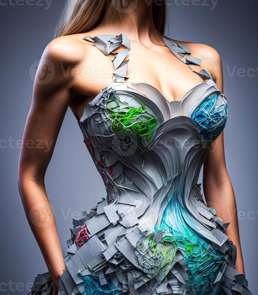 Fashion dress made by recycled garbage plastic illustration generative ai  23940829 Stock Photo at Vecteezy