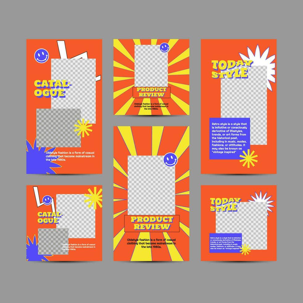 Modern fashion sale social media post templates with 90's style vector