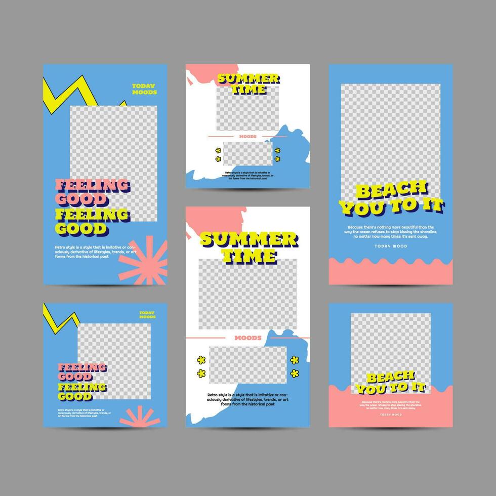 Modern fashion sale social media post templates with 90's style vector