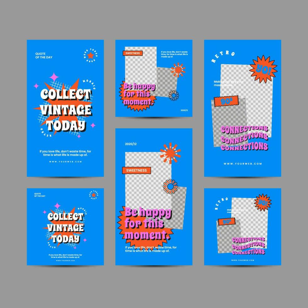 Set of Retro Social Media Templates for digital business marketing banner vector