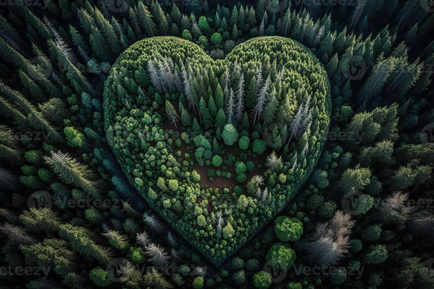 Forest heart shape aerial top view illustration photo