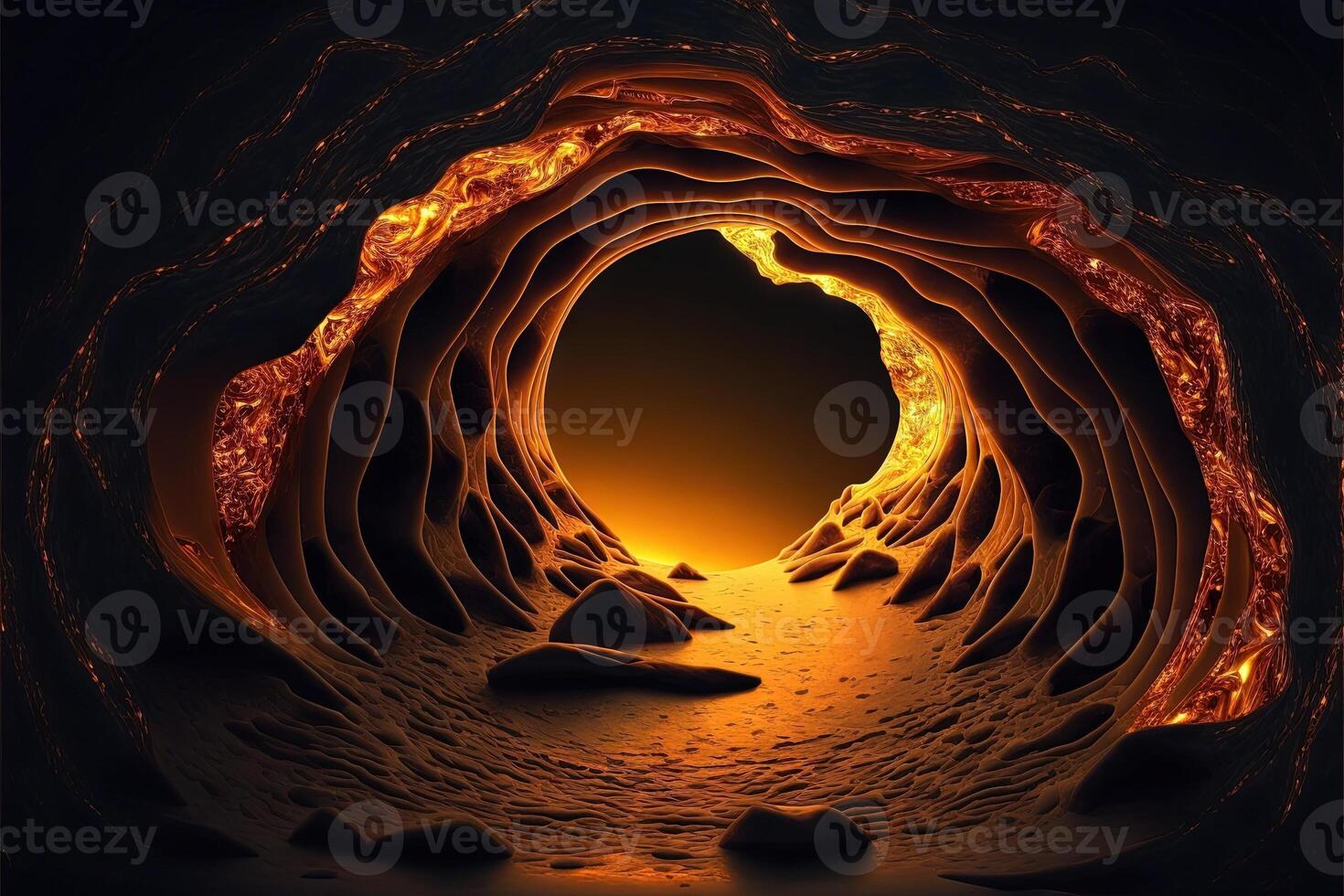 Alien planet tunnels made of gold illustration photo
