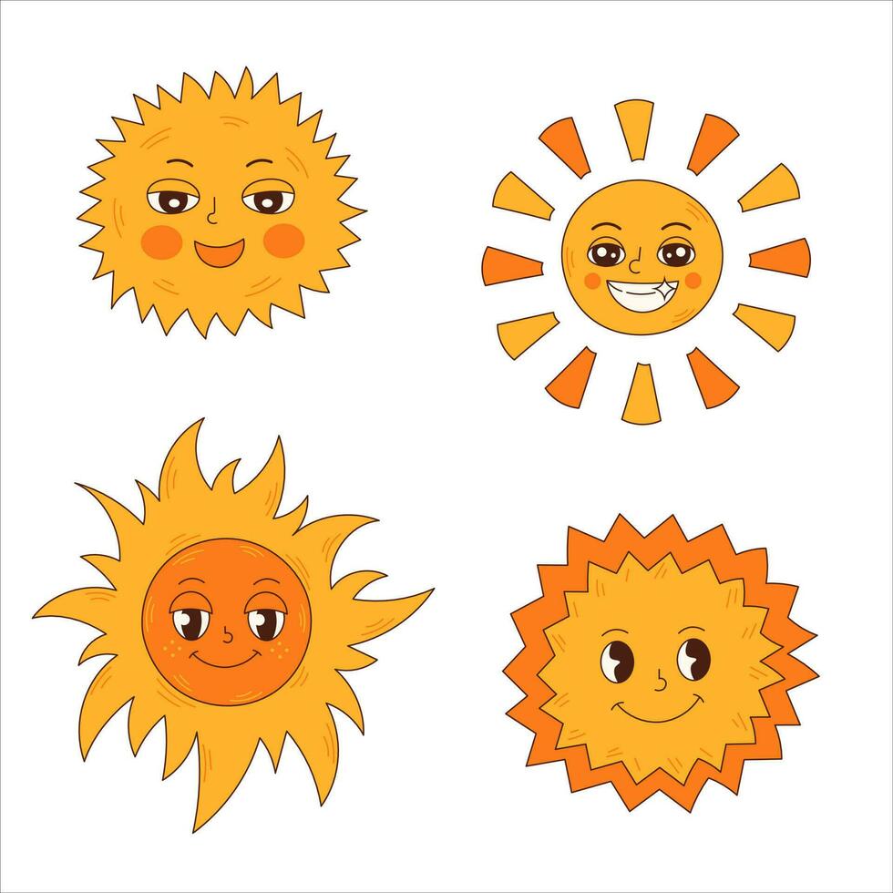 Sun face vector set