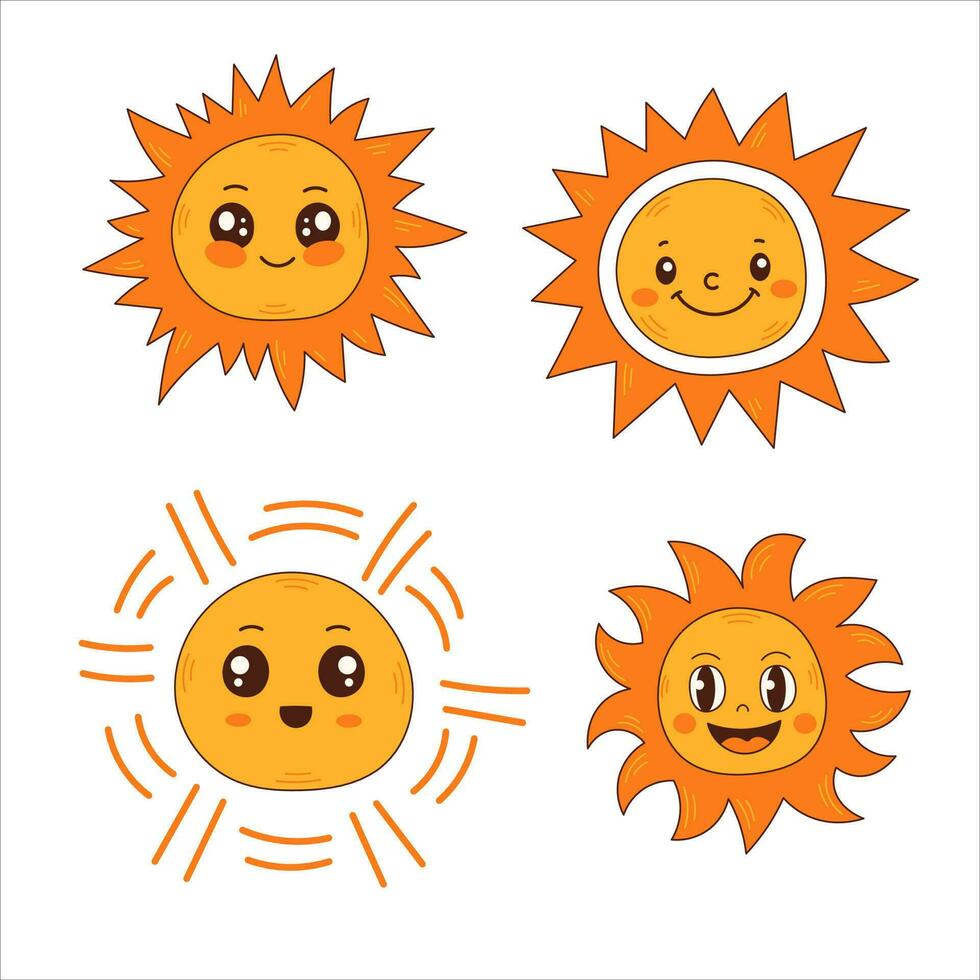 Smiling sun vector set