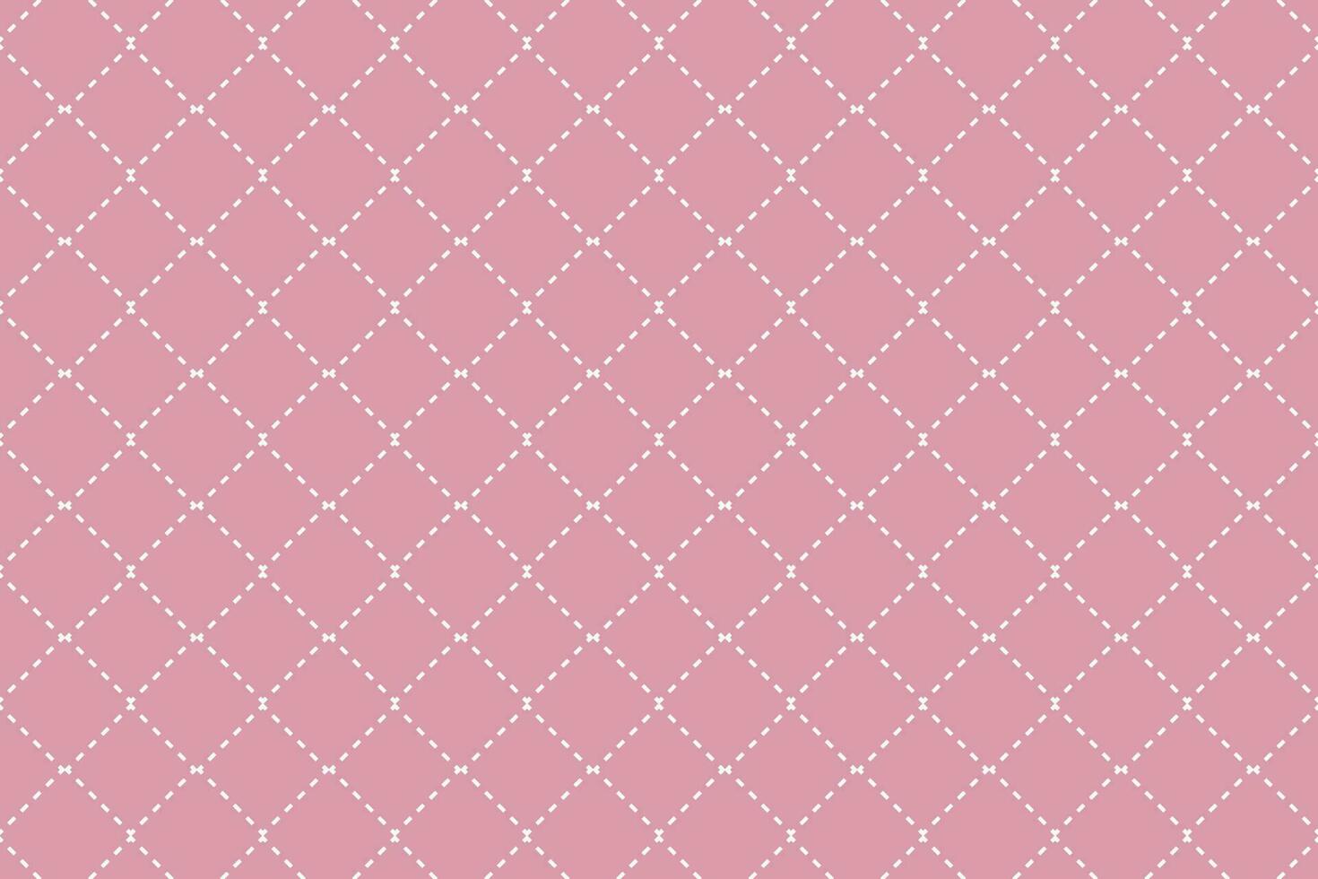 Pink and white dashed cross line rhombus grid pattern. Vector background.