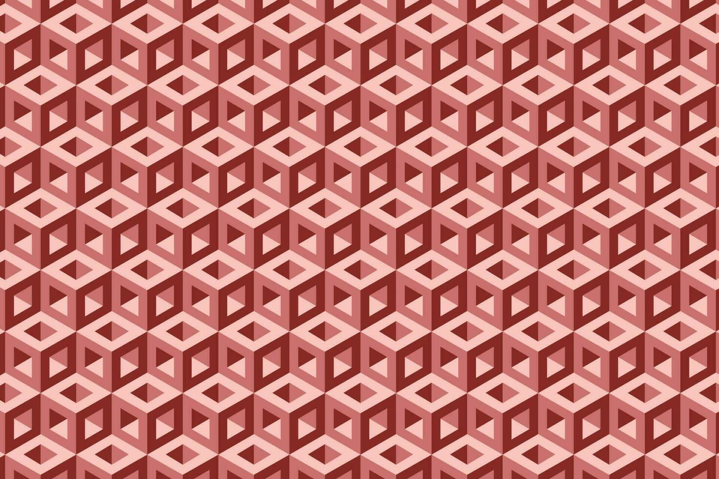 3d red optical illusion hexagonal cubic block pattern. Vector background.