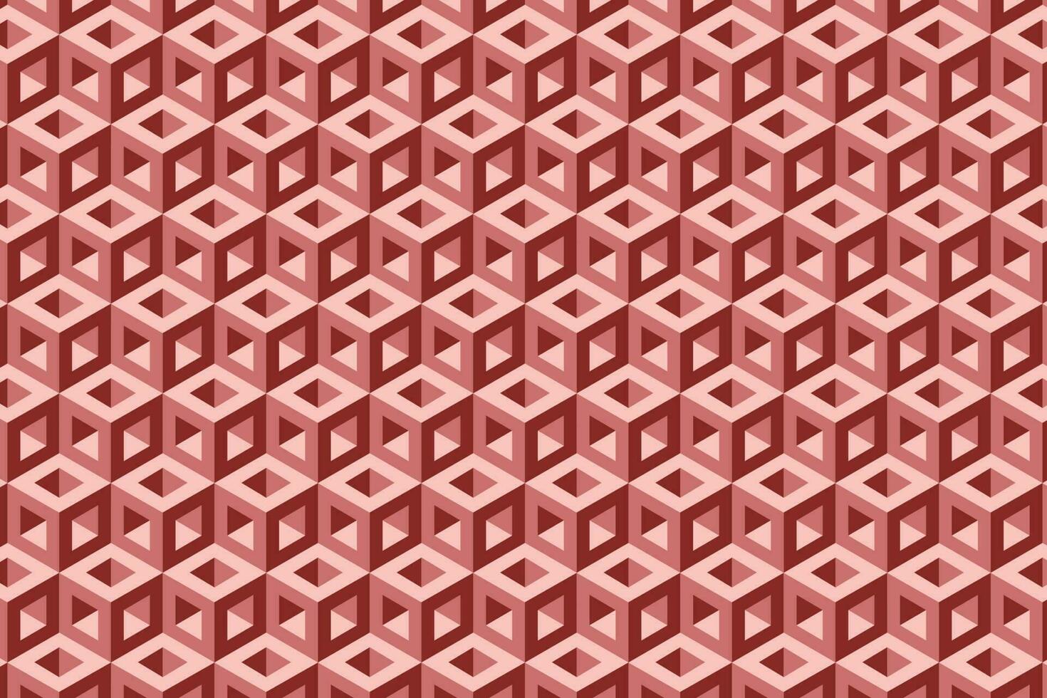 3d red optical illusion hexagonal cubic block pattern. Vector background.