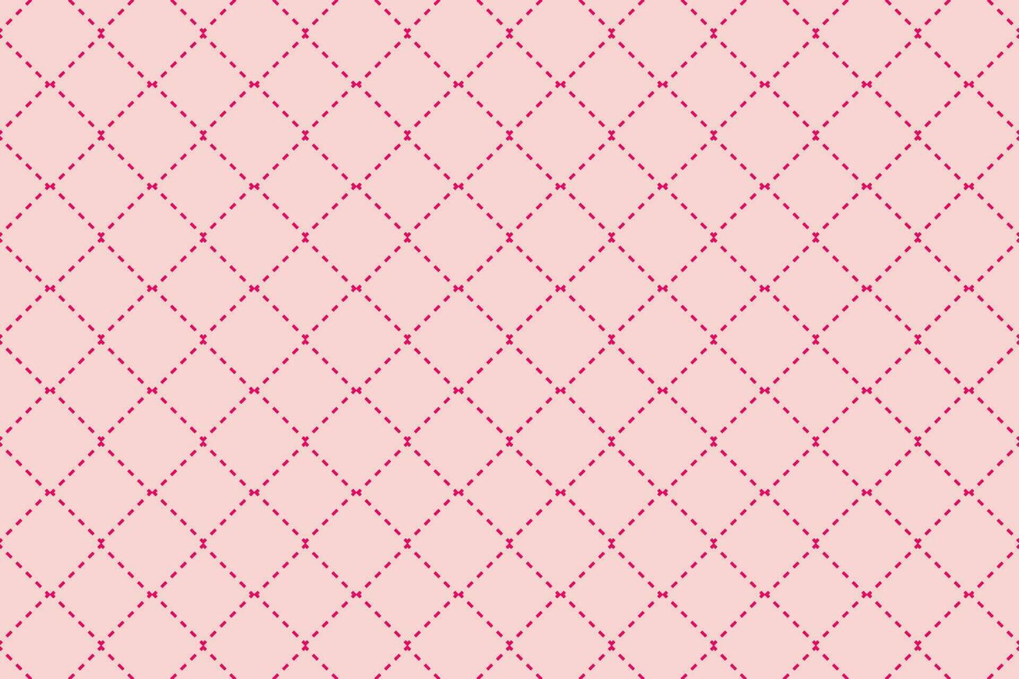 Pink dashed crisscross lines pattern. Dash lines cross rhombus grid vector background.