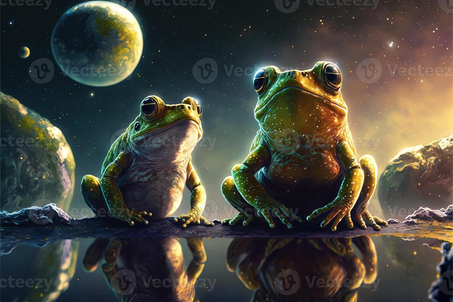 green frogs in space illustration photo