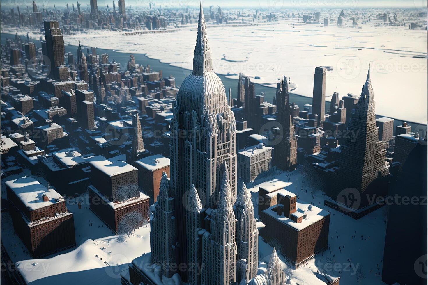 Christmas blizzard in New York. Snowfall in The City of New York. City skyline in winter. illustration photo