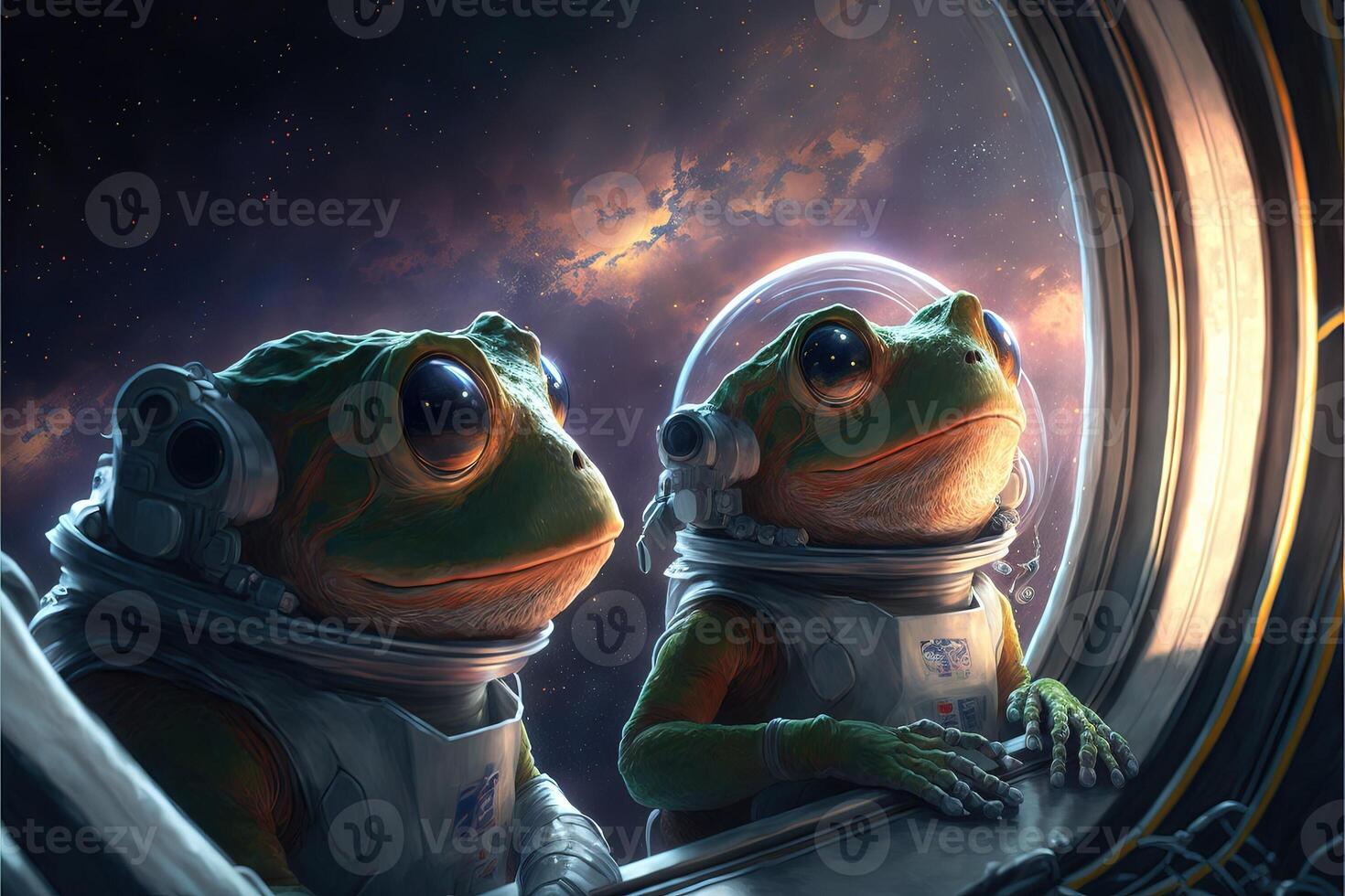 green frogs in space illustration photo