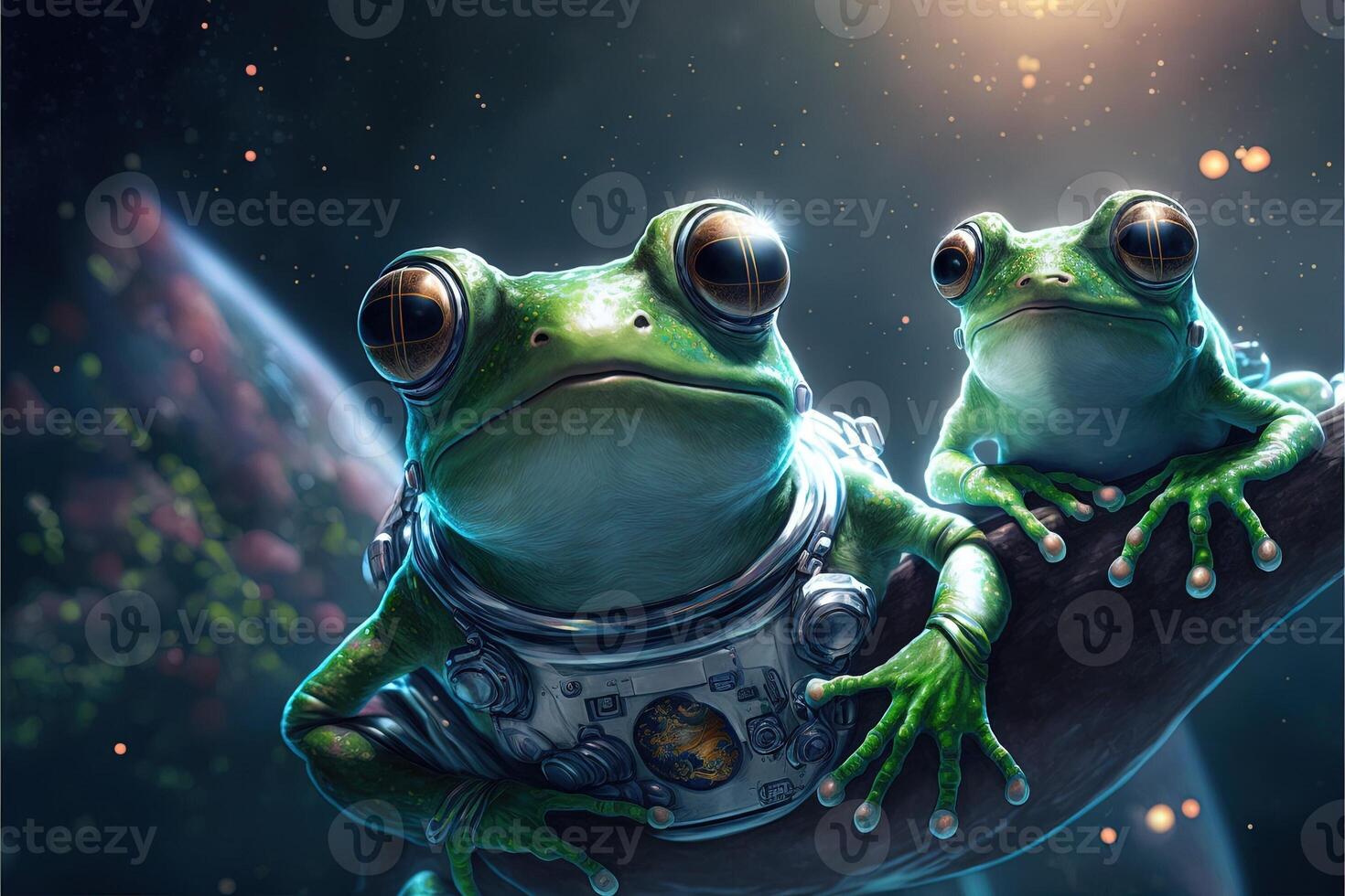 green frogs in space illustration photo