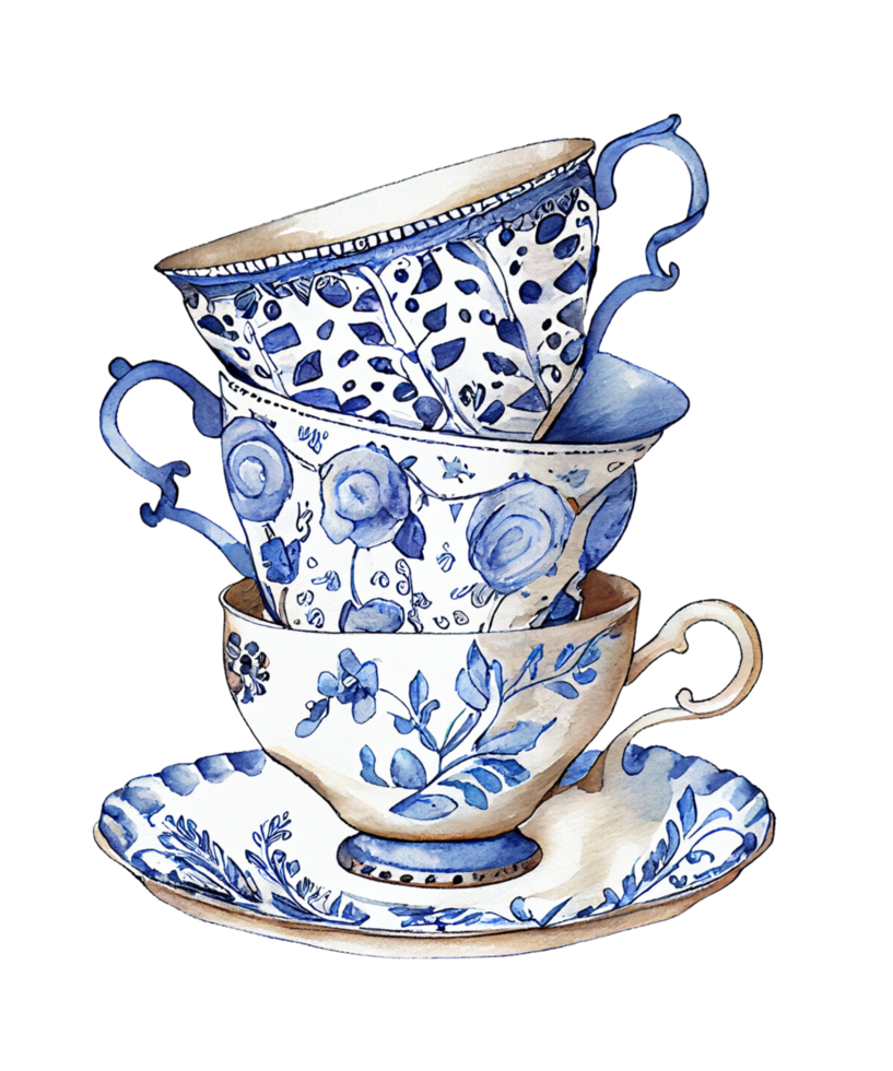 maiolica di delft blu acquerello ai generativo png