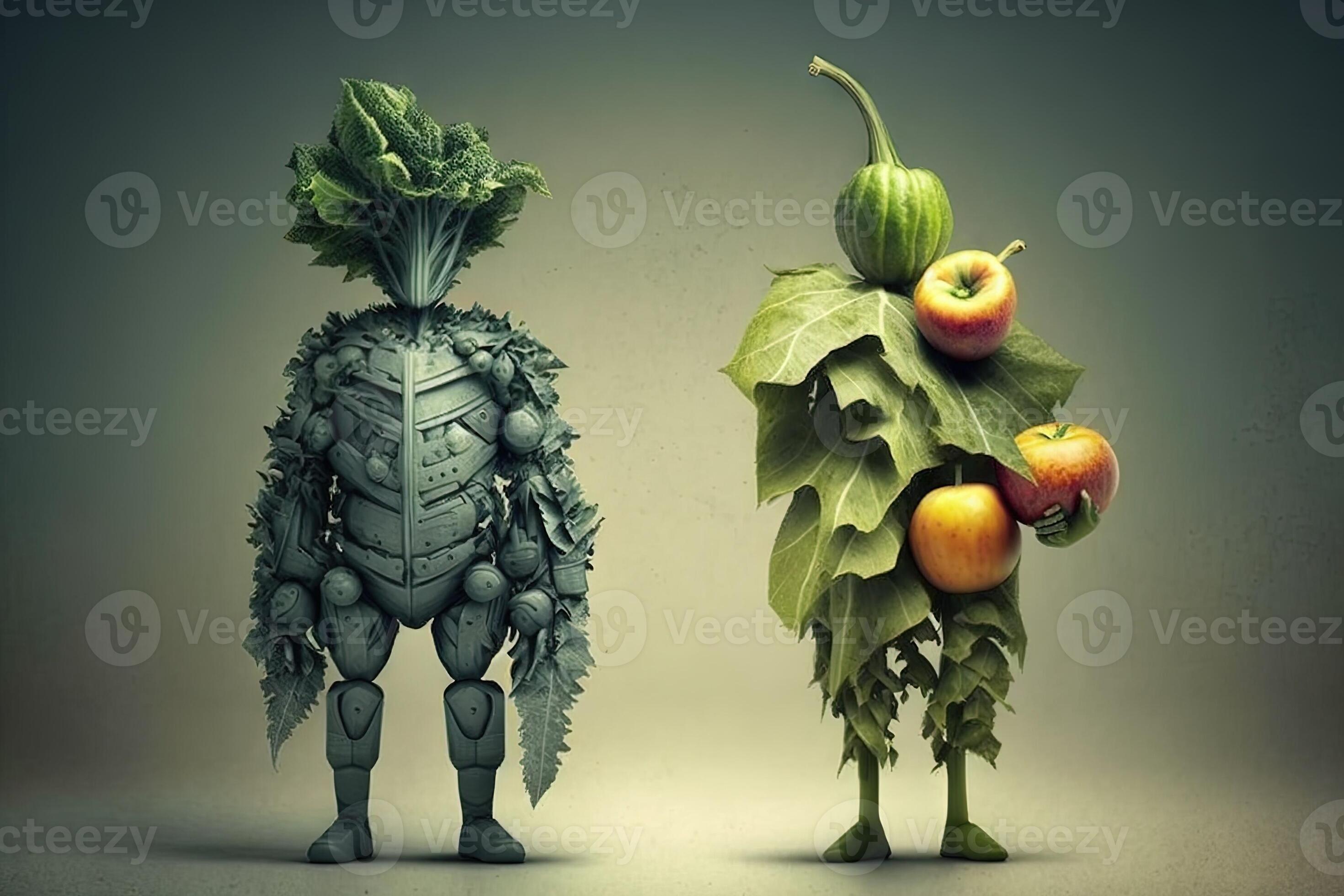 nutritionist, human body formed by fruits and vegetables, body health,  healthy head food, vegan, vegetarian, generative by AI Stock Illustration
