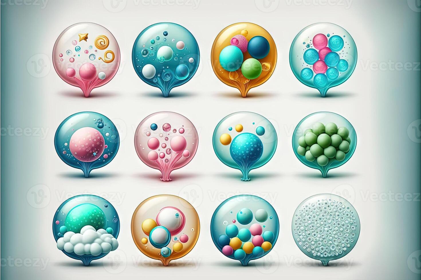 Set of animated bubbles retro style icon. illustration photo