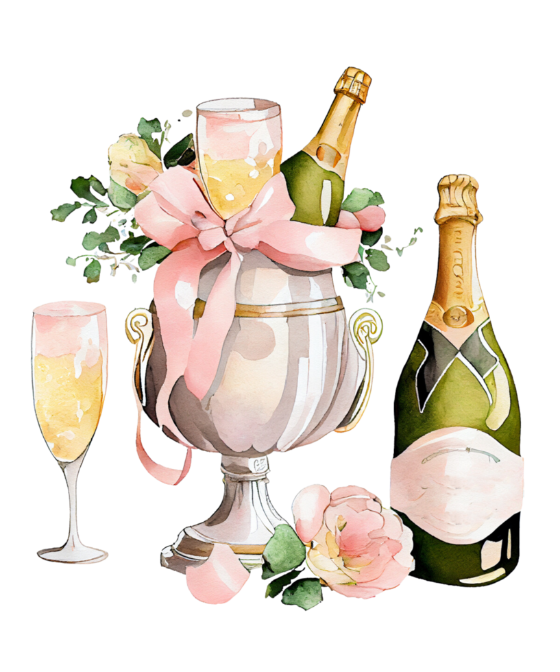 Set of watercolor wedding elements. The bride ,shoes, cake, bouquet, plate and appliances, camera, champagne glasses, flower arch png