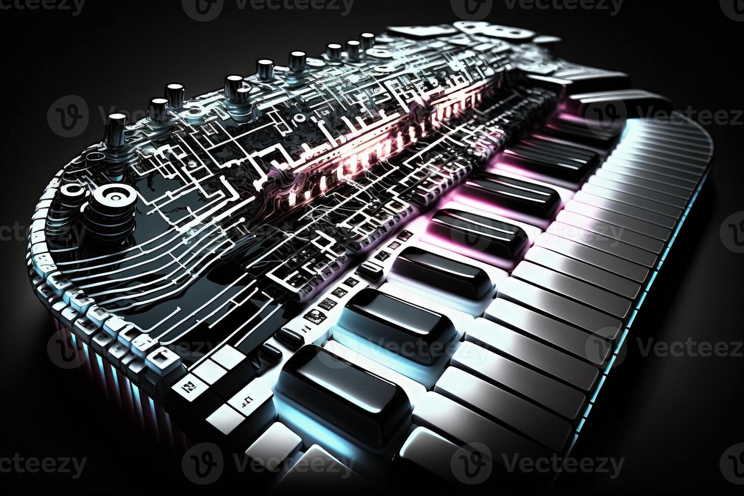 Futuristic keyboard music piano with wrong keys positions illustration photo