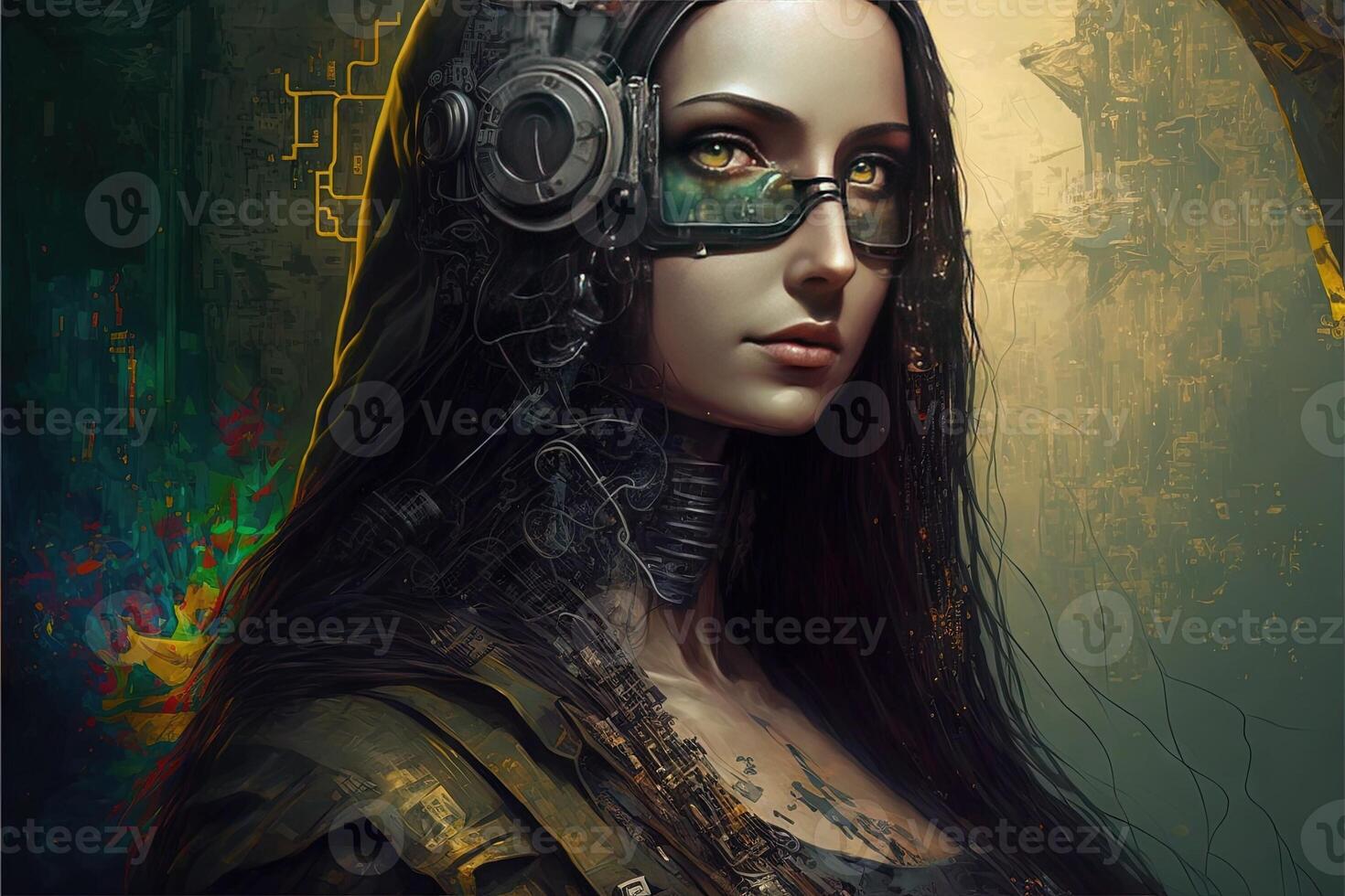 futuristic cyberpunk mona lisa portrait illustration photo