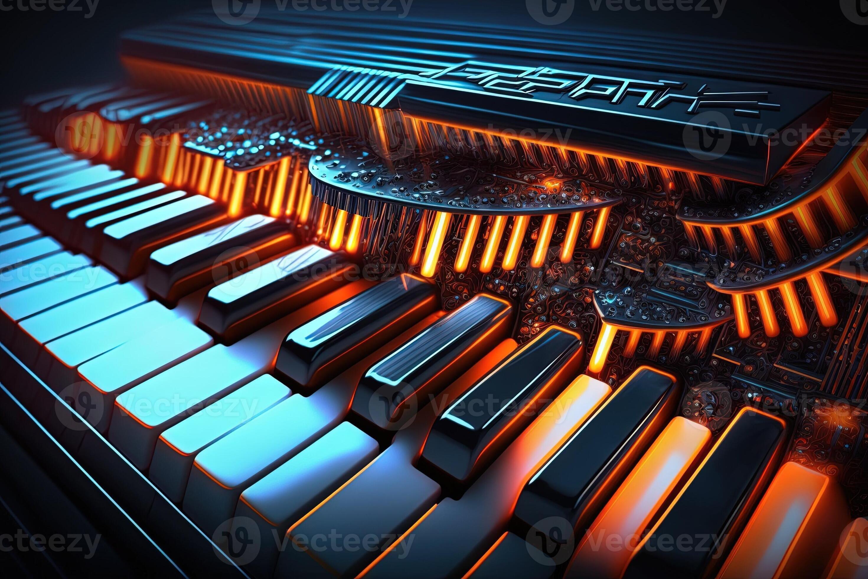 Futuristic keyboard music piano with wrong keys positions illustration