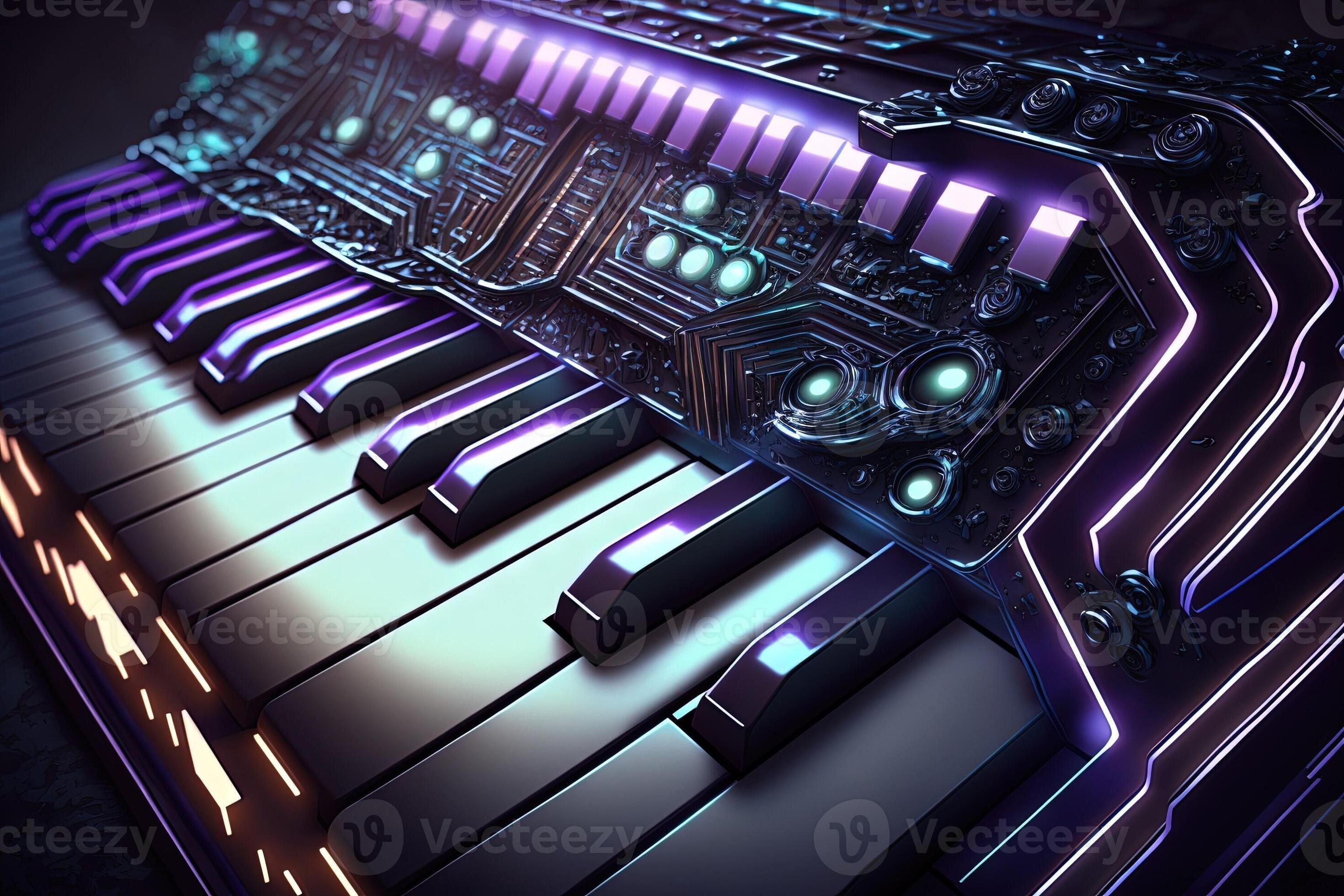 Futuristic keyboard music piano with wrong keys positions illustration