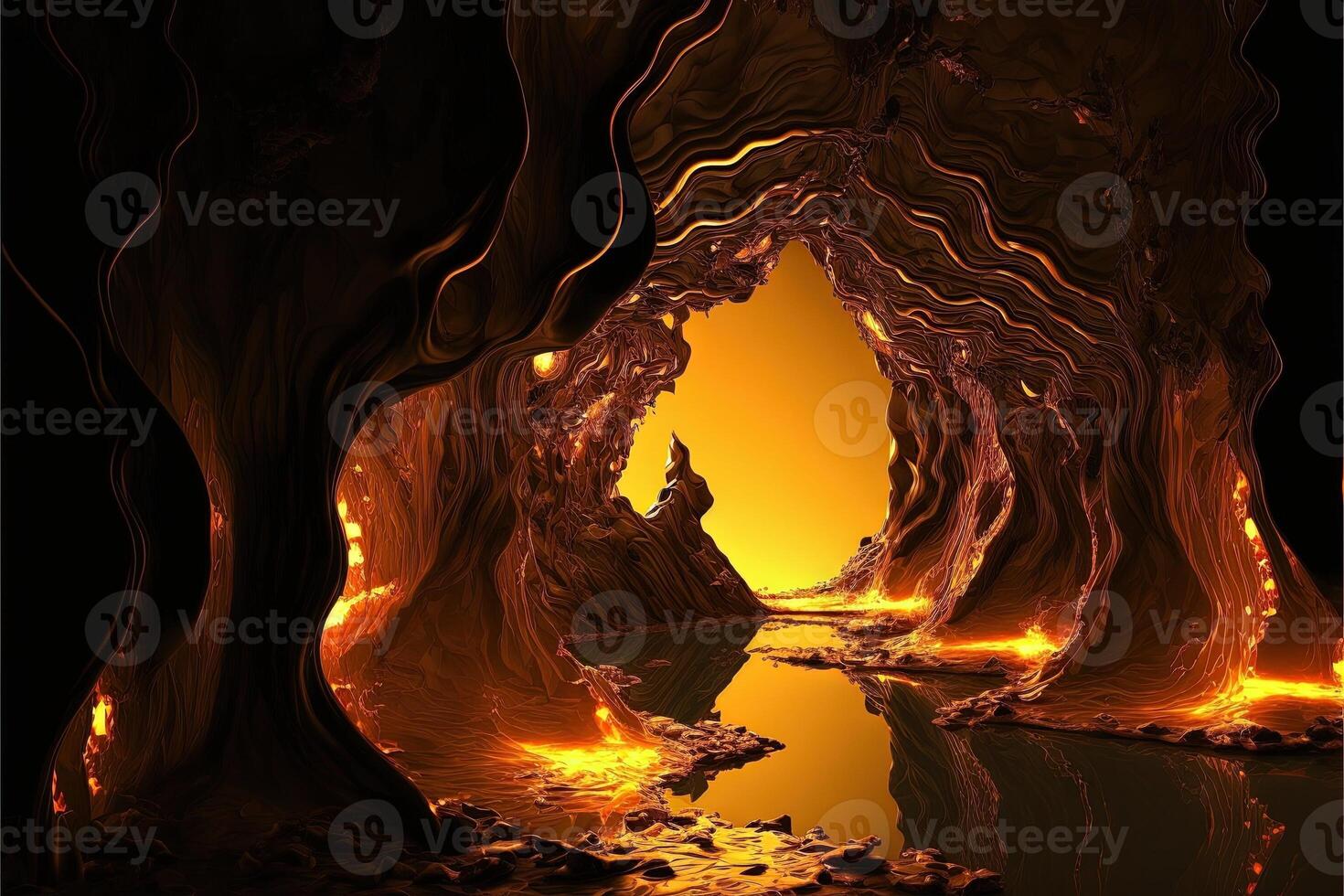 Alien planet tunnels made of gold illustration photo