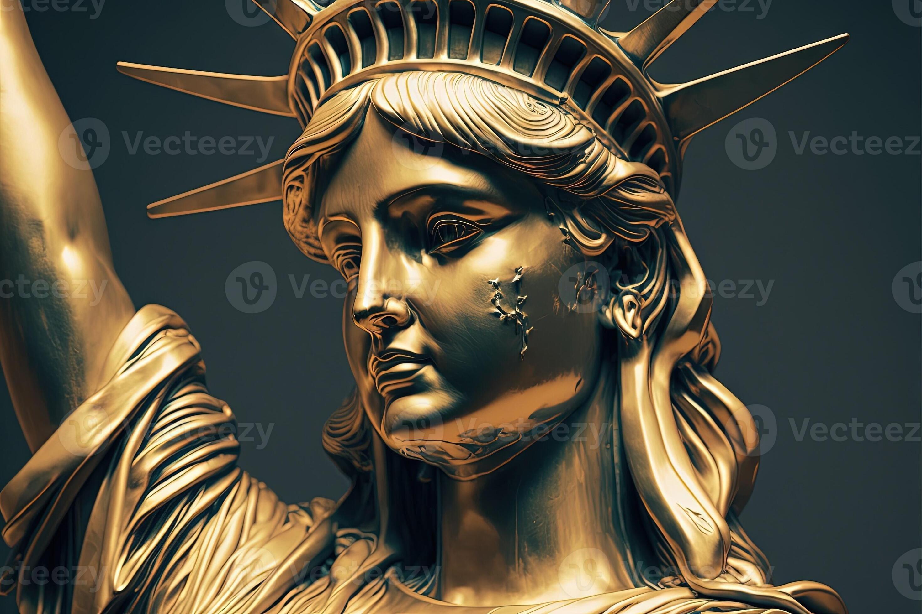 liberty statue new york city made of made of gold illustration